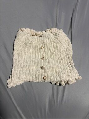 Off-Shoulder Cream Knit Button-Front Sweater